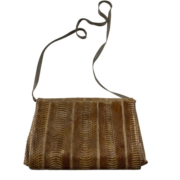 Vintage 1970s J Renee Brown Snakeskin Purse Tan Beige Brown - Picture 6 of 6